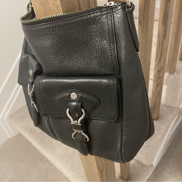 COLE HAAN Front Dual Pockets Black Leather Shoulder Hobo Bag - Picture 7 of 10